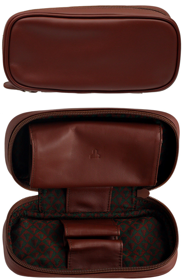 Castello Leather 2 Pipe Case with Pouch Cordovan